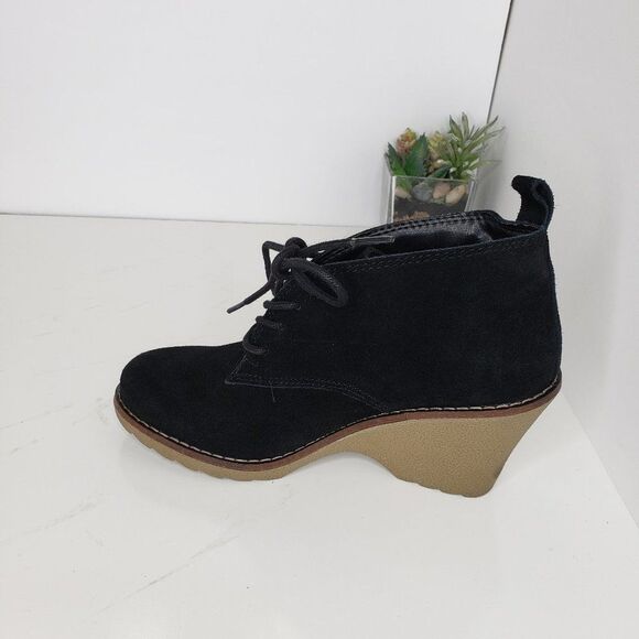 Sonoma Black Suede Leather Wedge Booties Size 6 - Picture 7 of 15